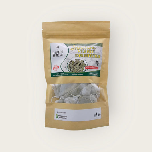 L’Infusion Roi des Herbes est un mélange soigneusement sélectionné de plantes reconnues pour leurs vertus revitalisantes et purifiantes.