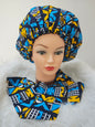 bonnet en wax cheveux motifs afro mon panier afro motifs bleu jaune