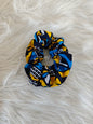 chouchou en wax pour cheveux mon panier afro motif bleu jaune