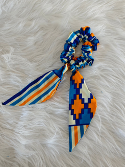 chouchou en wax pour cheveux mon panier afro motif bleu orange