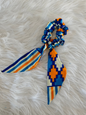 chouchou en wax pour cheveux mon panier afro motif bleu orange