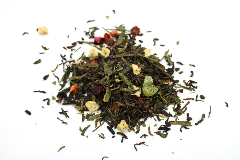 infusion magie du solstice d'été 50g thé rouge, thé vert, minceur perte de poids maintien silhouette kiwi pomme, hibiscus en vrac hors du packaging