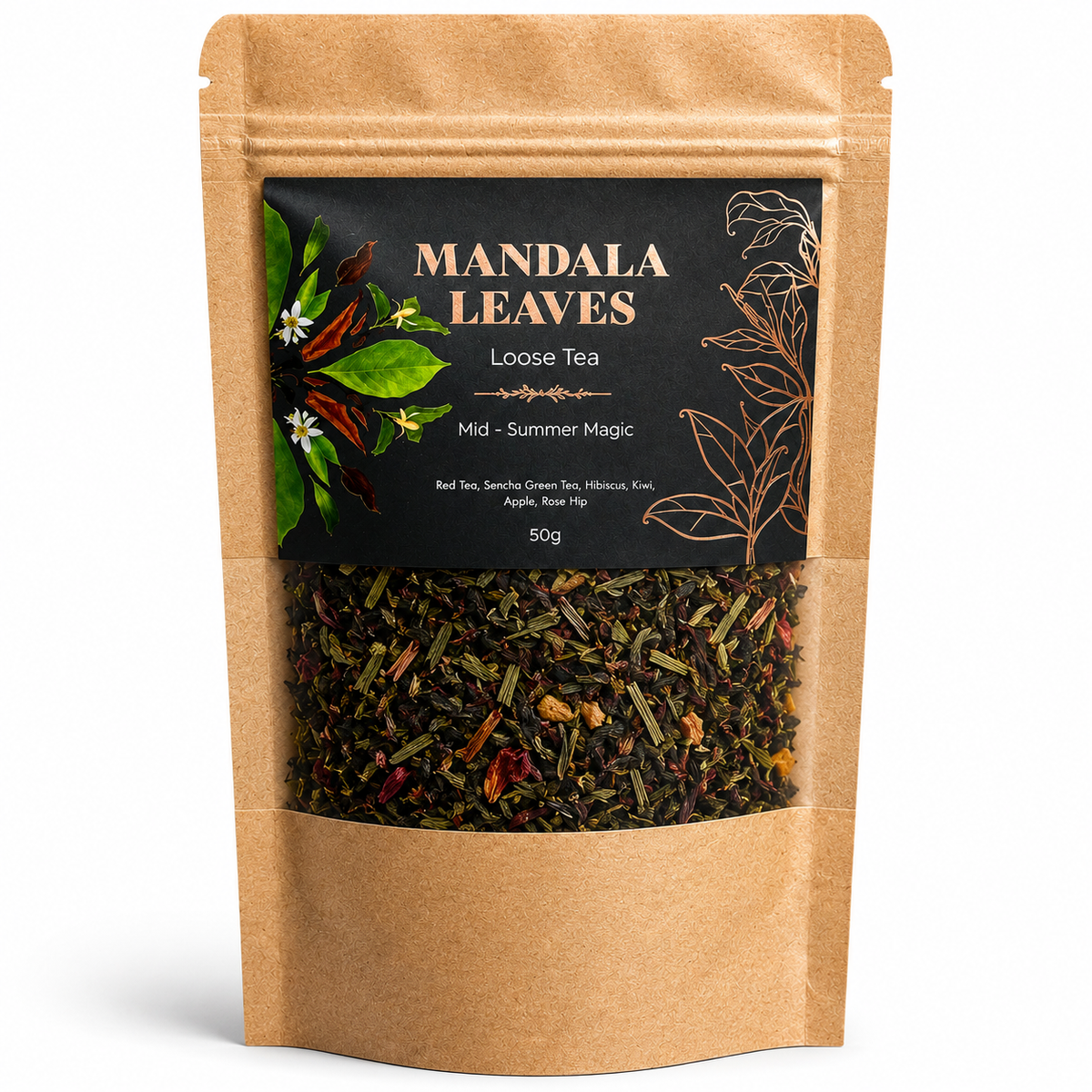 infusion magie du solstice d'été 50g thé rouge, thé vert, minceur perte de poids maintien silhouette kiwi pomme, hibiscus